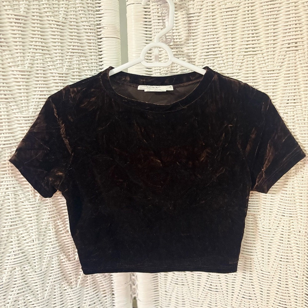 Brown crushed velvet crop top
